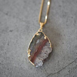 Amethyst Slab Crystal Pendant with .925 Gold Plated Chain